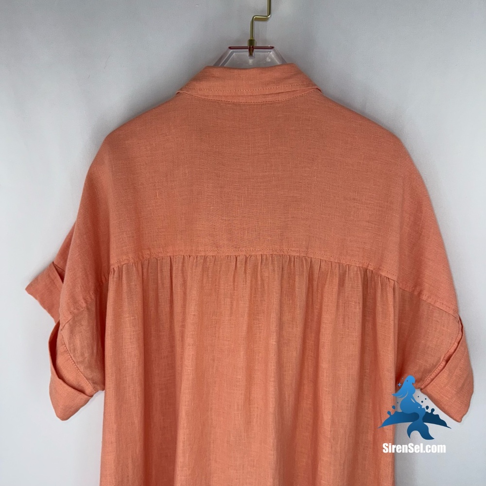 1146 J. Crew Relaxed-fit Short-Sleeve Linen Shirt-Dress - Size L - Orange - Picture 8 of 16
